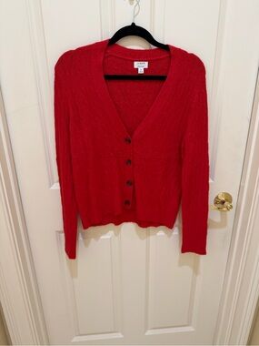 J. Crew Bright Red V-Neck Button Cardigan